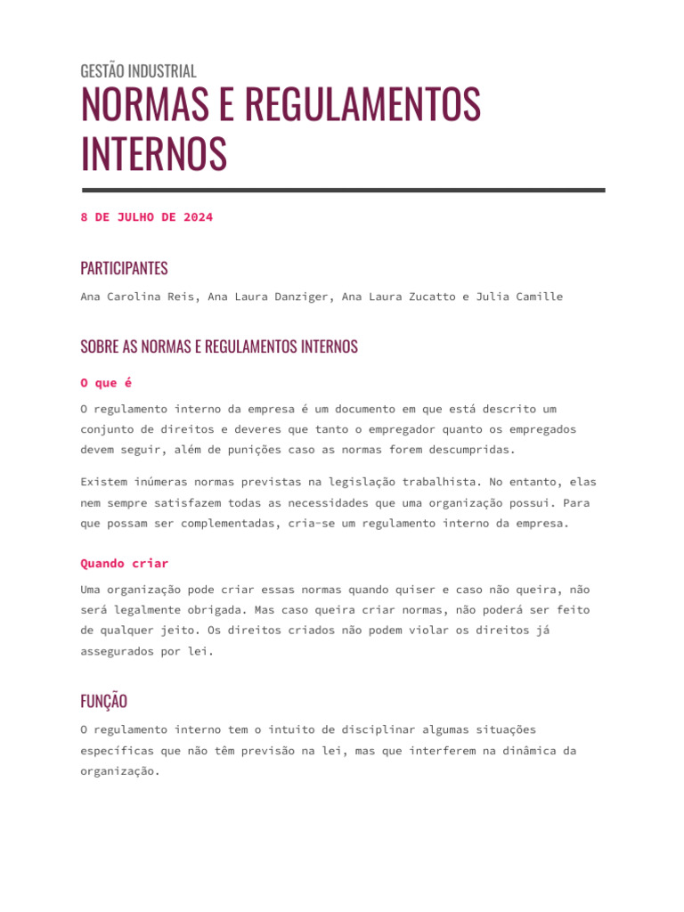 O que é Regulamento Interno? | PDF