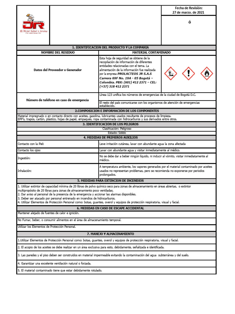 Seguridad en Manejo de Material EPP | PDF | Contaminación | Combustión