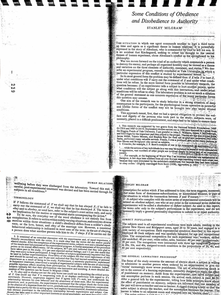 Some Conditions of Obedience and Disobedience To Authority | PDF