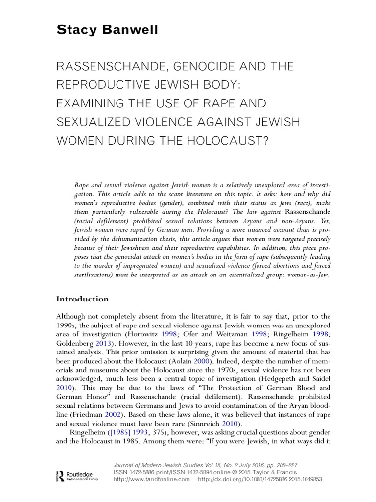 Banwell Sexual Violence During The Holocaust | PDF | Rape | Genocides