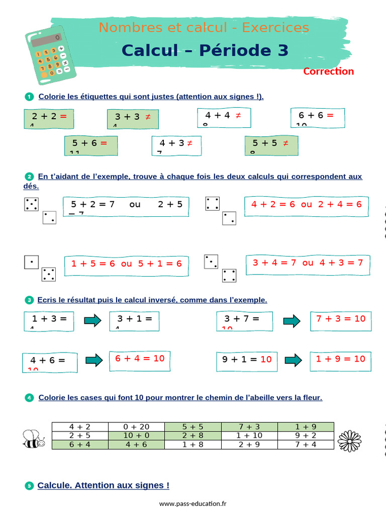 Exercices de calcul pour CP | PDF