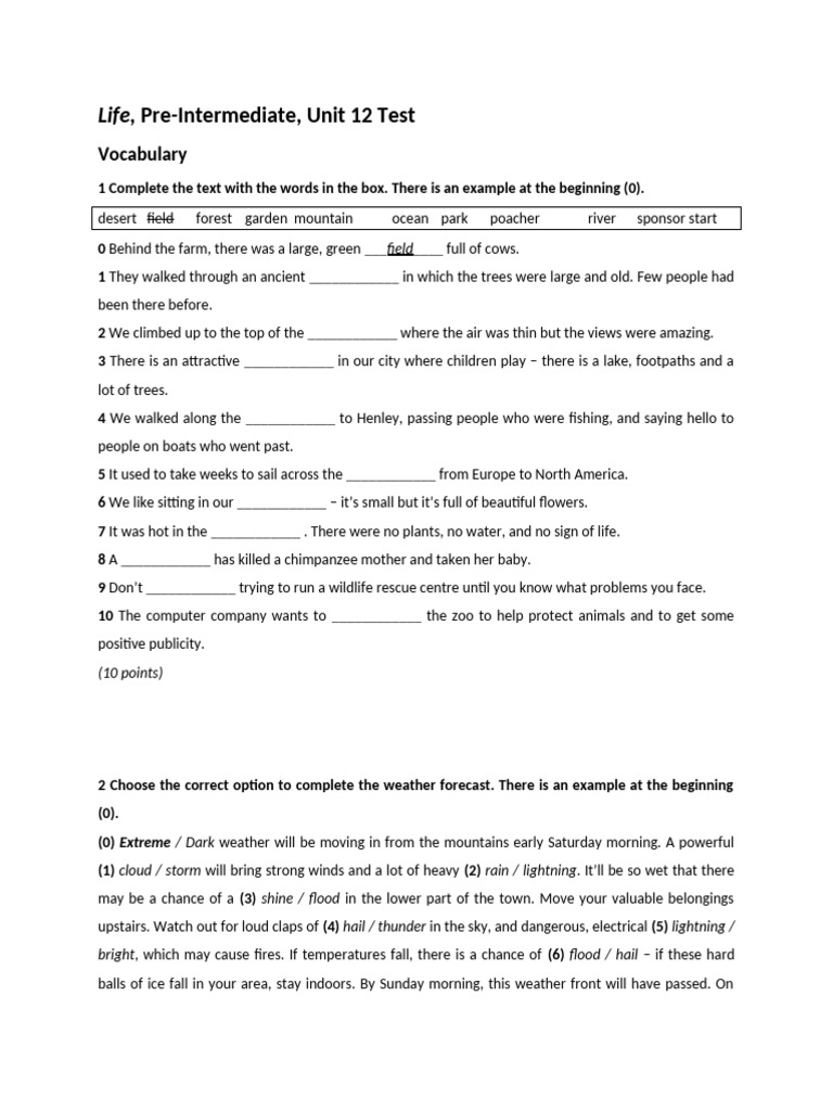 Life Preparatory English Unit 12 Test | PDF | Moon | Earth
