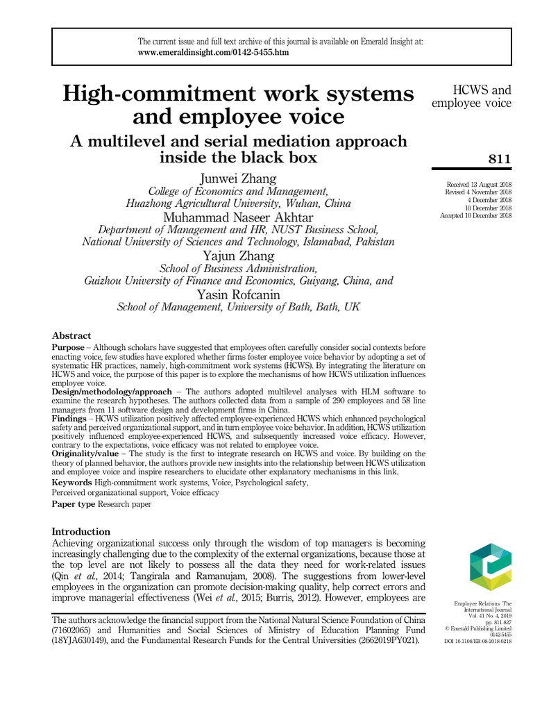 High-Commitment Work Systems and Employee Voice A Multilevel and Serial ...