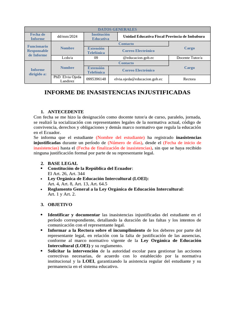 Informe de Inasistencias Injustificadas | PDF | Gobierno | Justicia