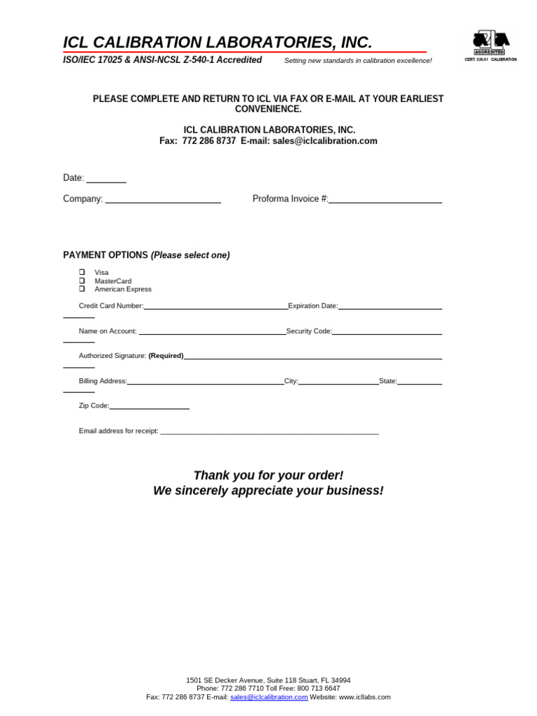 ICL Calibration Laboratories Invoice Form | PDF