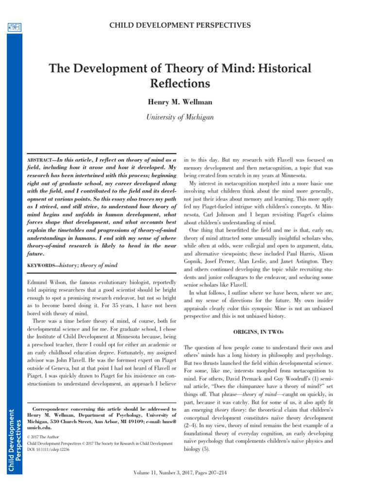 Wellman - The development of theory of mind- Historical reflections ...