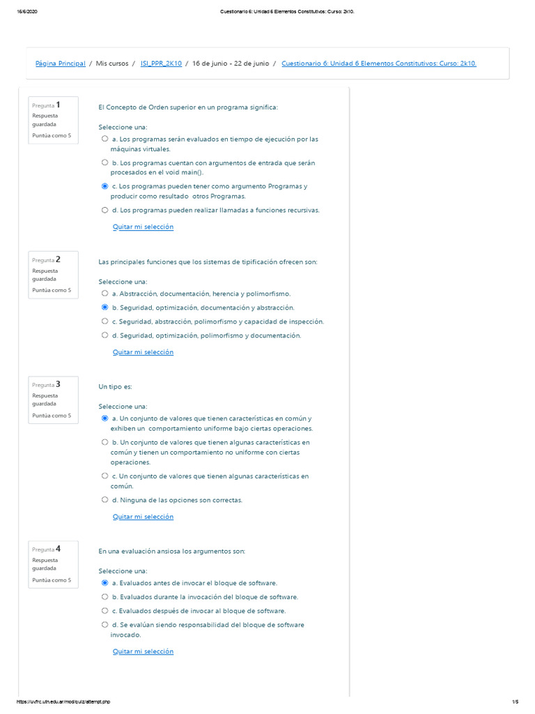 Cuestionario 6: Elementos Constitutivos 2k10 | PDF | Lenguaje de ...