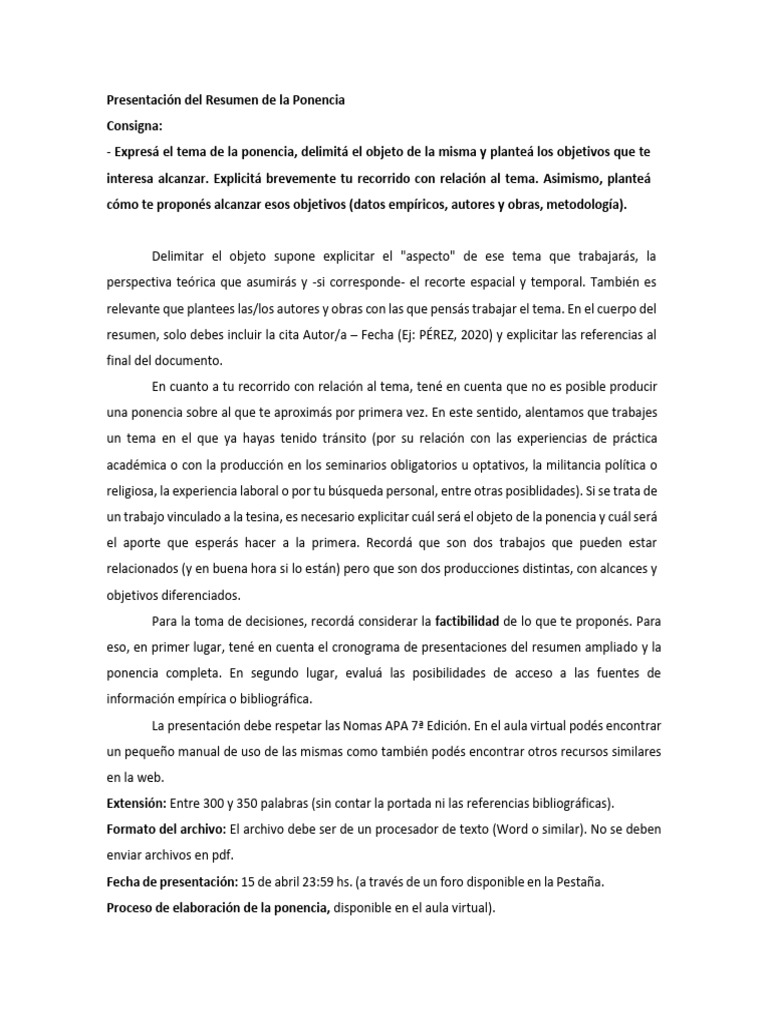Guía para Resumen de Ponencia Académica | PDF