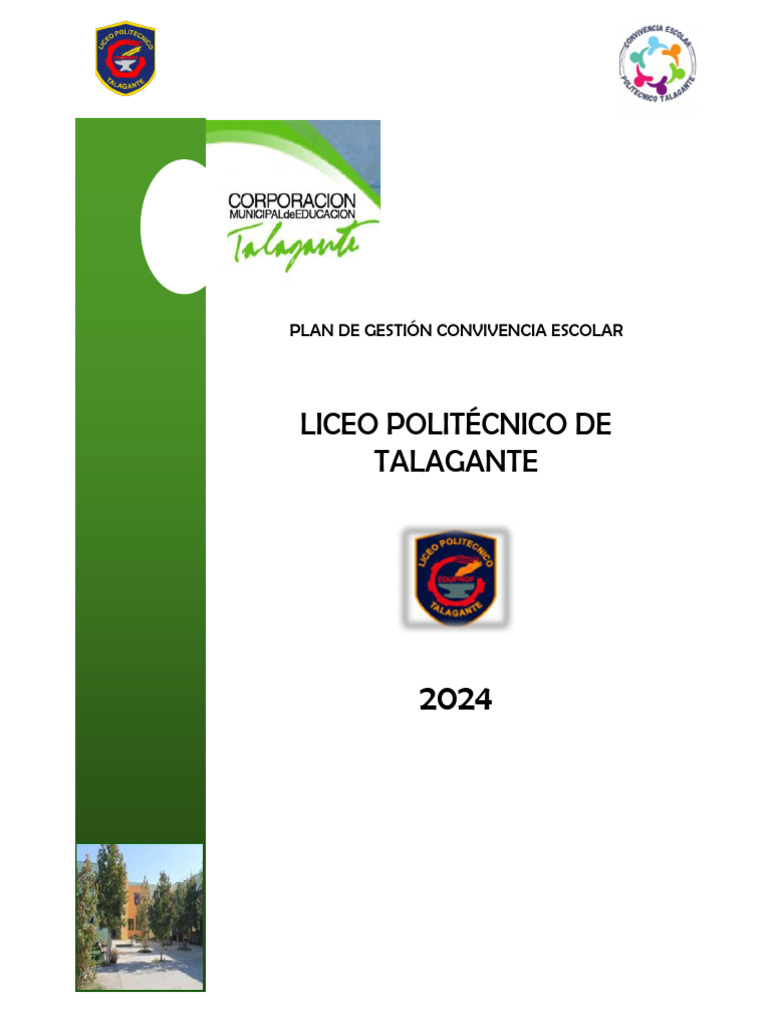 Plan de Gestión de Convivencia Escolar 2024 | PDF | Comunidad | Aprendizaje