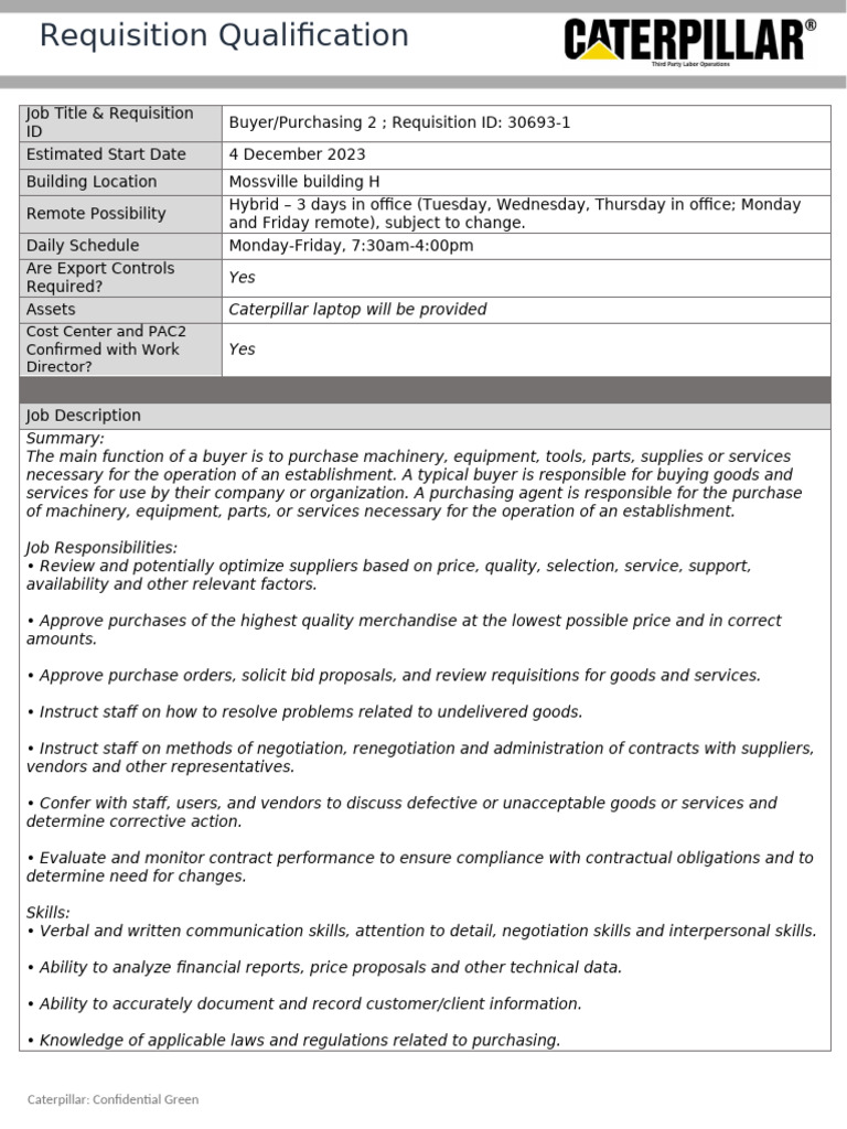 Buyer - Purchaser 2 Job Description | PDF | Procurement | Supply Chain