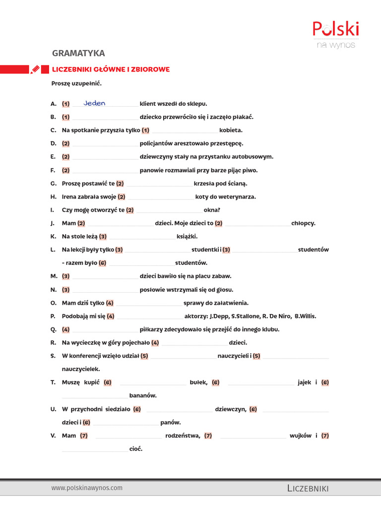 Liczebniki Główne Porządkowe I Zbiorowe Liczebniki Glowne I Zbiorowe - 240320 - 174317 | PDF