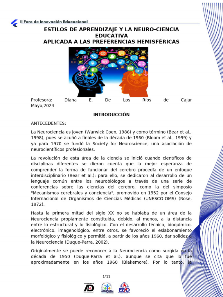 Estilos de Aprendizaje y Neurociencia | PDF | Memoria | Hemisferio cerebral
