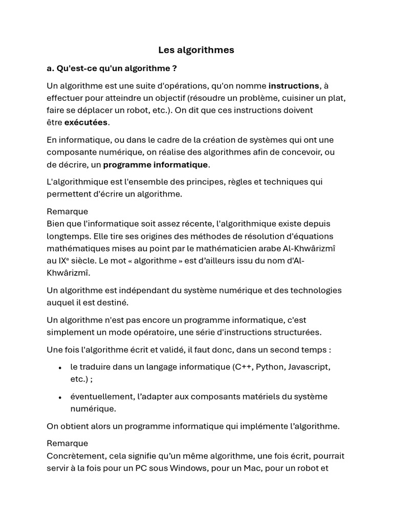 Introduction aux algorithmes en informatique | PDF | Programme ...