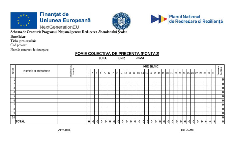 Model Pontaj PNRAS 2023 - Antet | PDF
