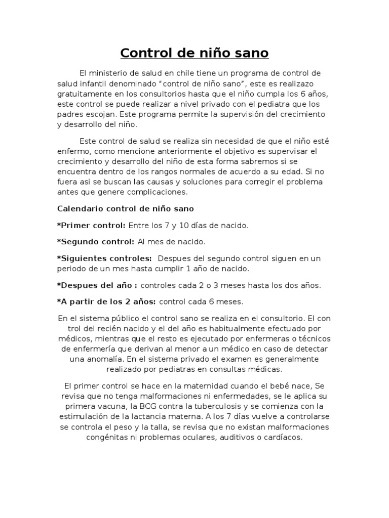 Control de Niño Sano | PDF | Infantes | Especialidades Medicas