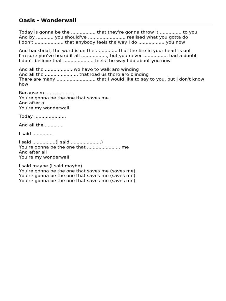 Oasis - Wonderwall Lyrics PDF | PDF | Home & Garden