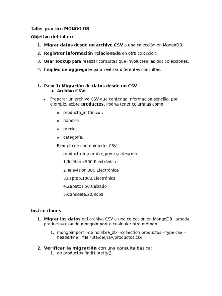 Taller Practico MONGO DB | PDF | Mongo Db | Informática