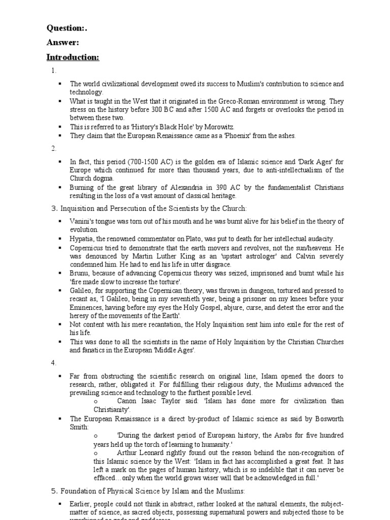 Lecture# 01 Introduction To Muslim Contribution To Science and ...