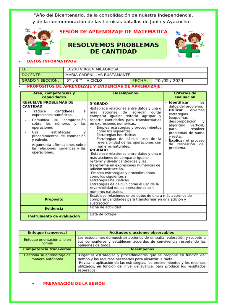 Sesion de Matematica 20mayo Problemas de Cantidades | PDF | Aprendizaje ...