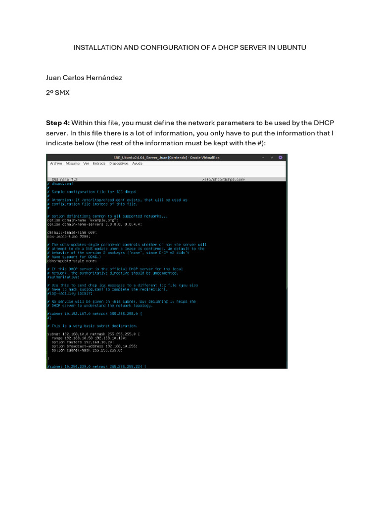 INSTALLATION AND CONFIGURATION OF A DHCP SERVER IN UBUNTU - Juan Carlos ...