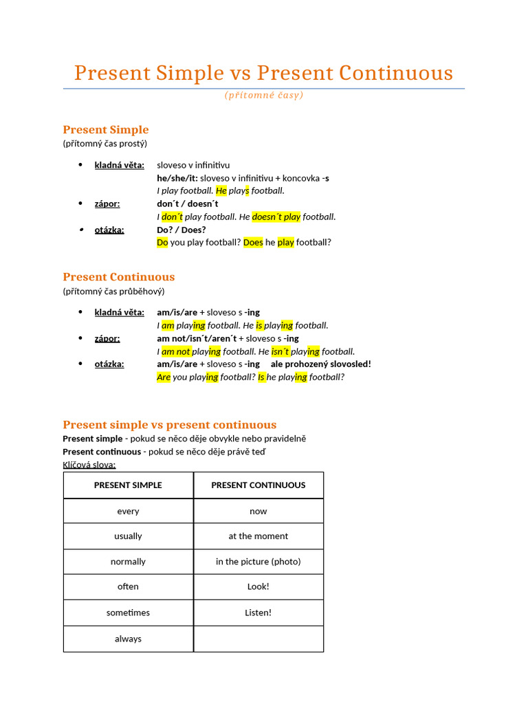 Present Simple Vs Present Continuous | PDF