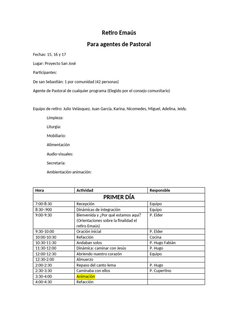 Retiro Emaús para Agentes de Pastoral | PDF | eucaristía