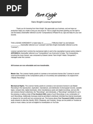 Nero Knight Basic (10 FREE Beats) License Agreement