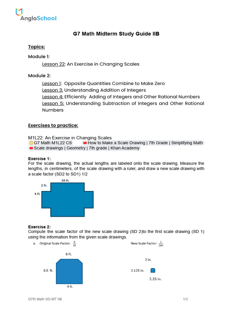 G7 Math Midterm Study Guide | PDF | Numbers | Integer