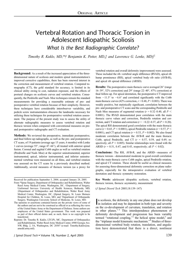 Vertebral Rotation in Adolescent Scoliosis | PDF | Scoliosis ...