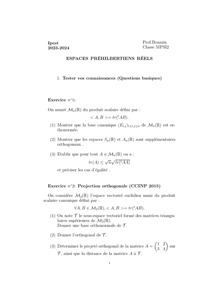 Base canonique de Mn(R) et projections | PDF | Base (algèbre linéaire ...