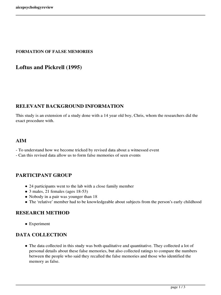 Aicepsychologyreview Loftus and Pickrell - Period 2 20150823 | PDF ...