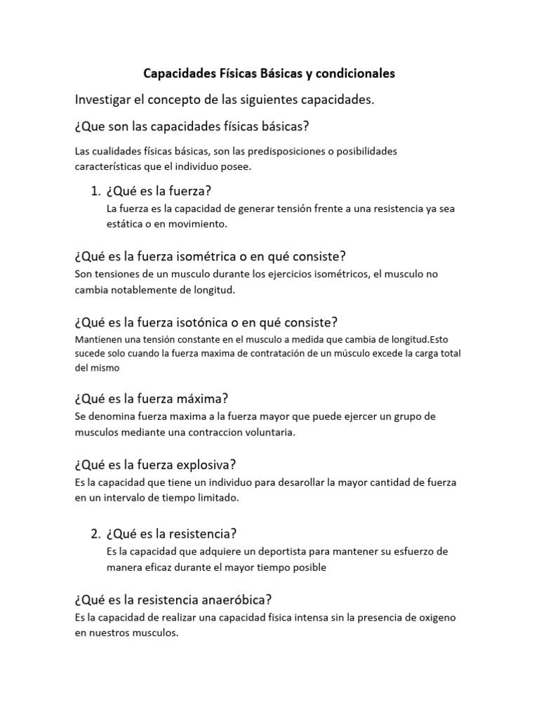 Capacidades Físicas: Fuerza, Resistencia y Flexibilidad | PDF ...
