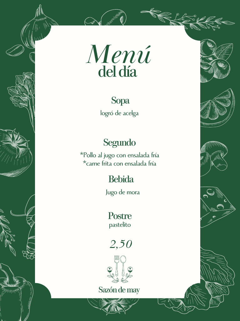 Menú del Día: Sopa y Platos Variados | PDF | Cocina, comidas y vino