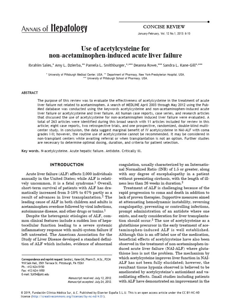 Use of Acetylcysteine For Non-Acetaminophen-Induced Acute Liver Failure ...