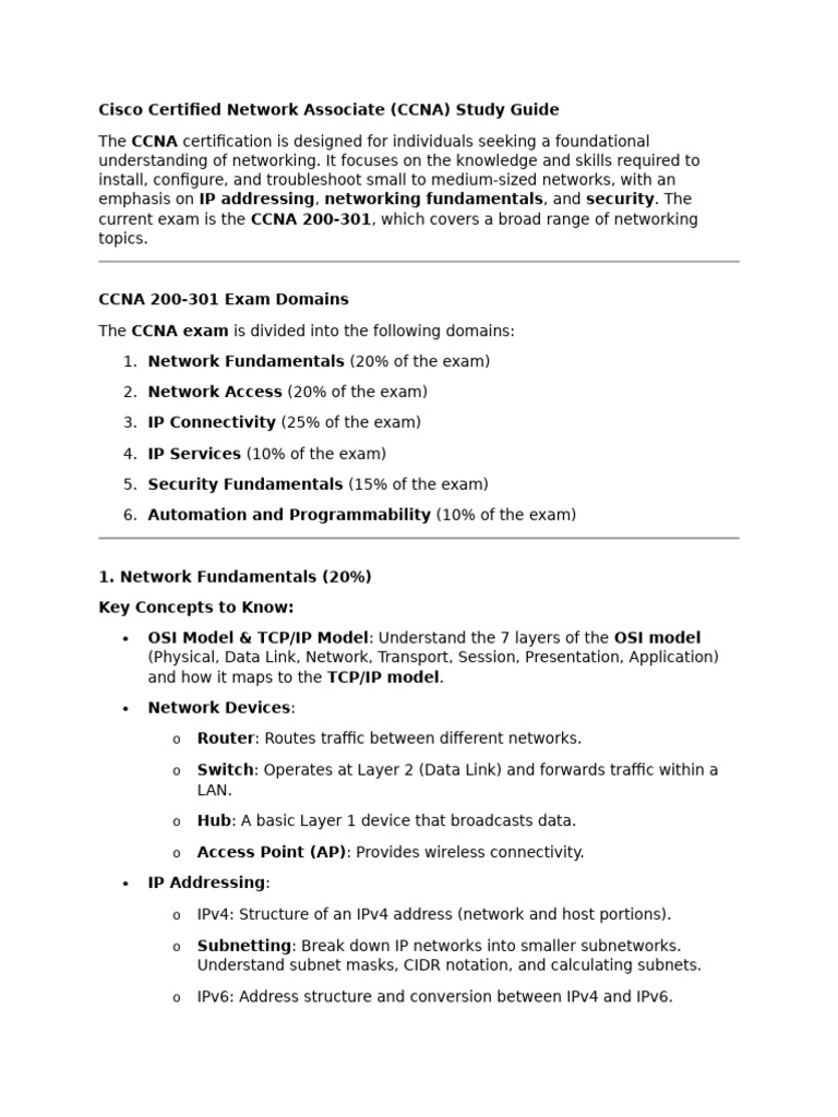 CCNA 200-301 Study Guide Overview | PDF | Computer Network | Cisco ...