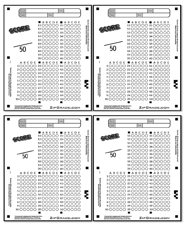 Zipgrade Answer Sheet | PDF