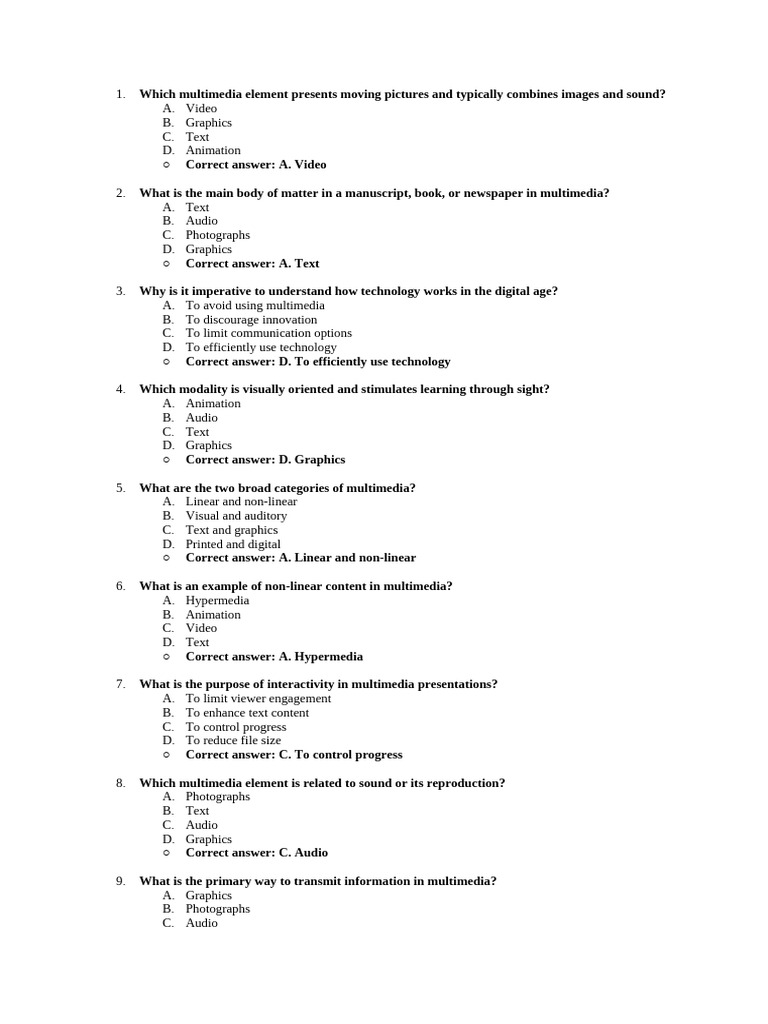 Multimedia Elements & Concepts Quiz | PDF | Social Science | Computers