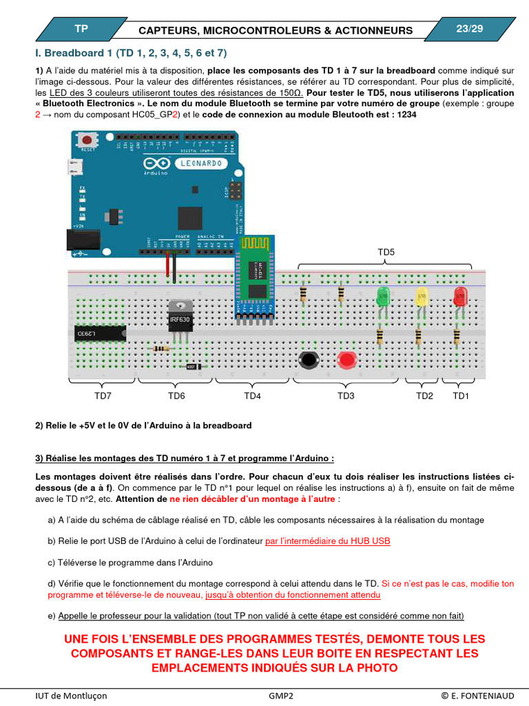 Montage Arduino et tests des TD 1 à 7 | PDF