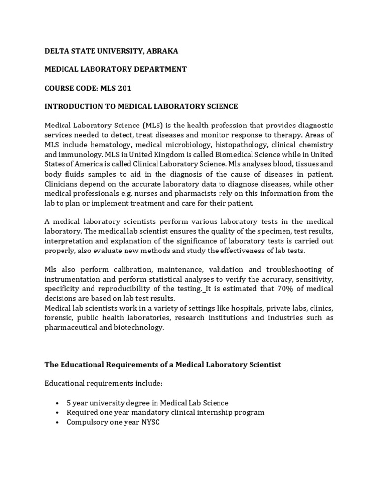 Introduction to Medical Laboratory Science | PDF | Medical Laboratory ...