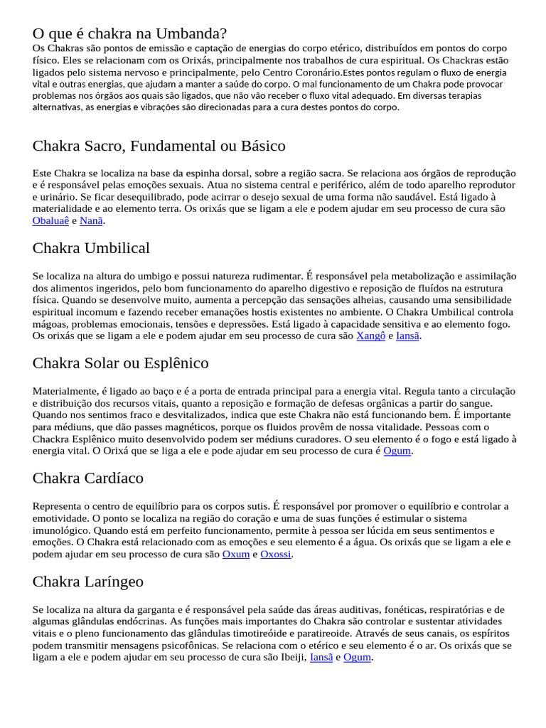 Chakras na Umbanda: Funções e Cura | PDF | Chacra | Corpo humano