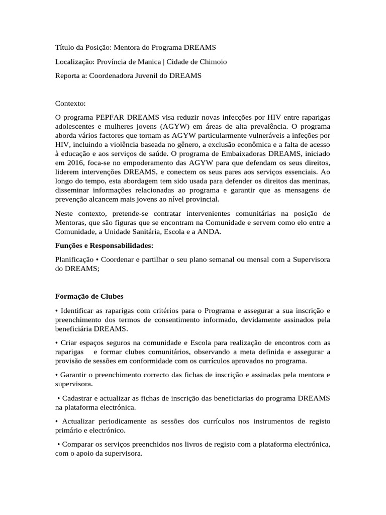 Vaga para Mentora do Programa DREAMS | PDF