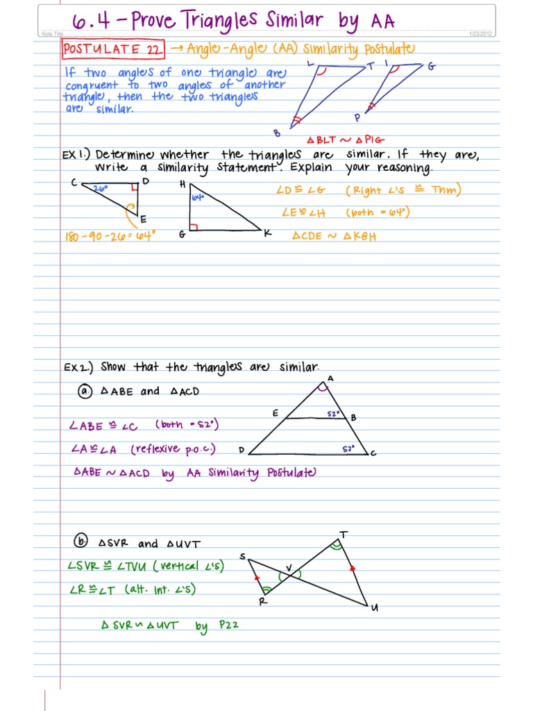 6 4 Prove Triangles Similar By