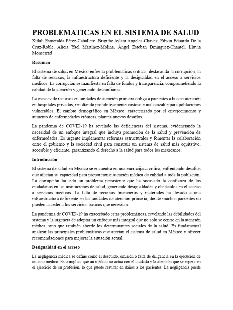 Problematicas en El Sistema de Salud 1 | PDF | Condicion cronica ...