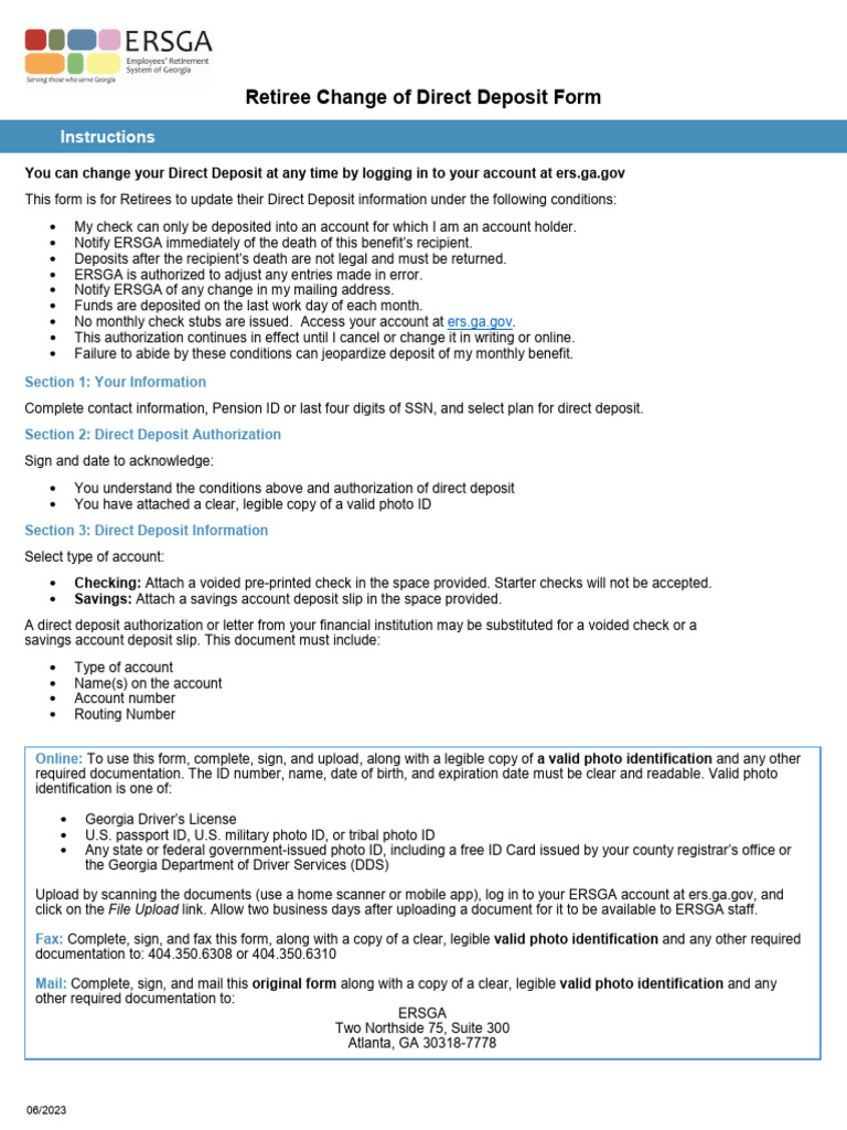 Retiree Direct Deposit Update Form | PDF | Identity Document | Access ...