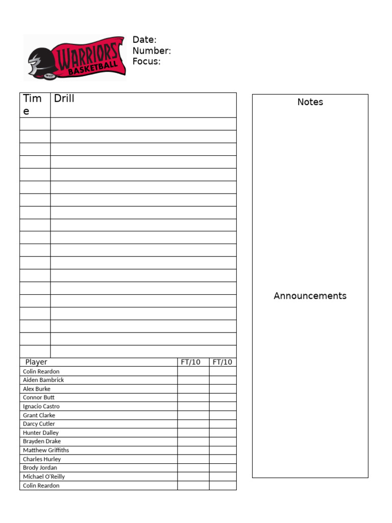 Player Drill Notes and Announcements | PDF