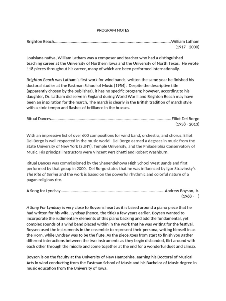 Wind Band Compositions Overview | PDF | Performing Arts