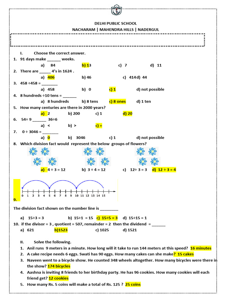 Class 3 CH-6 Division WS Key | PDF