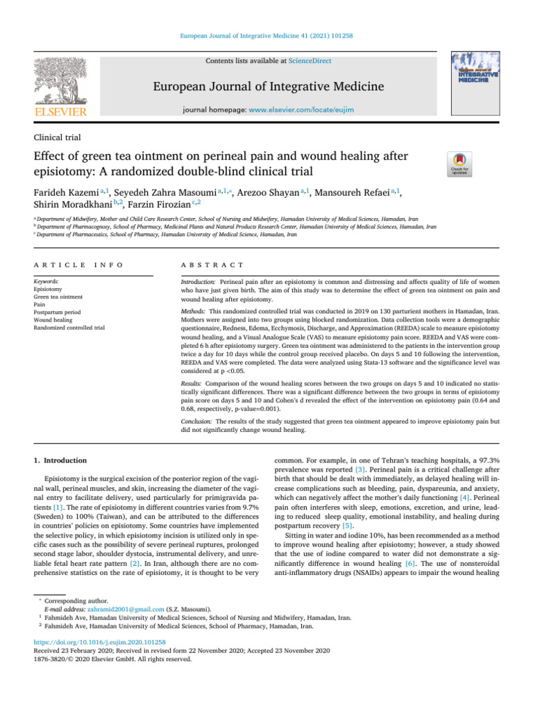 Effect of Green Tea Ointment On Perineal Pain and Wound Healing After ...