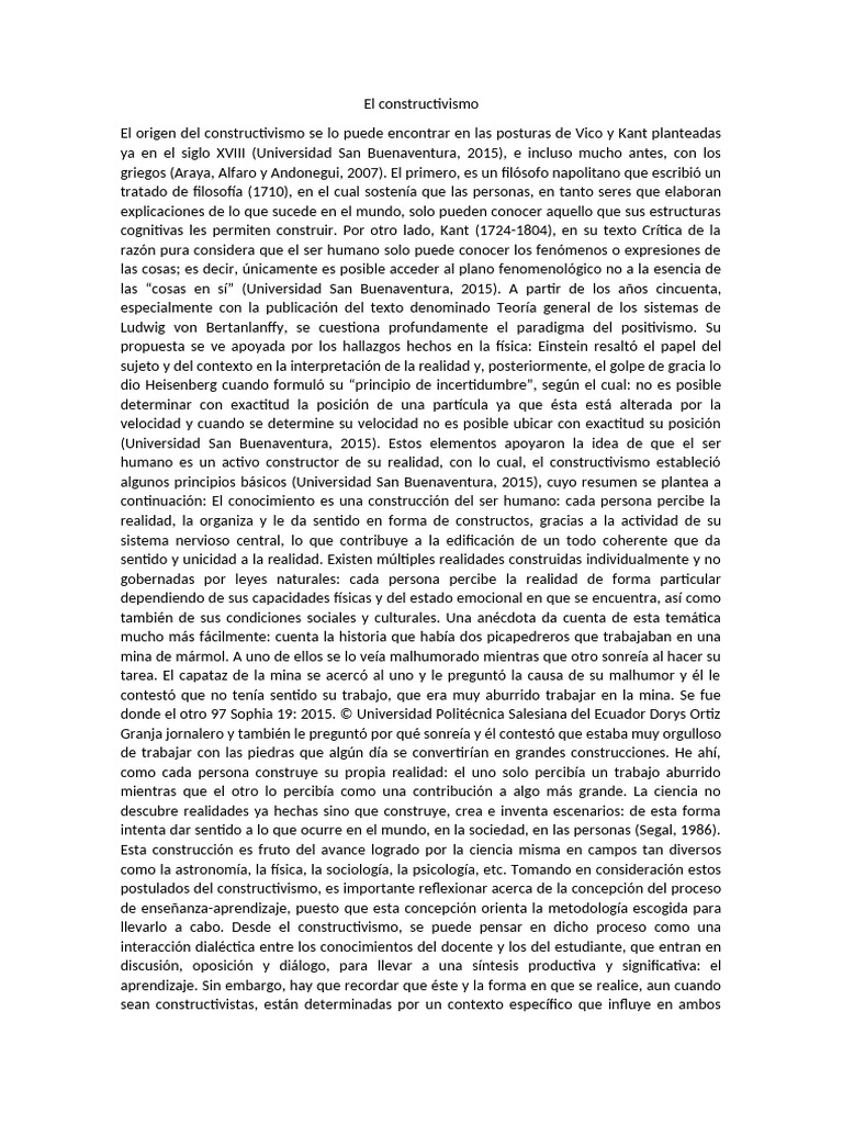 El Constructivismo | PDF | Aprendizaje | Constructivismo (filosofía de ...