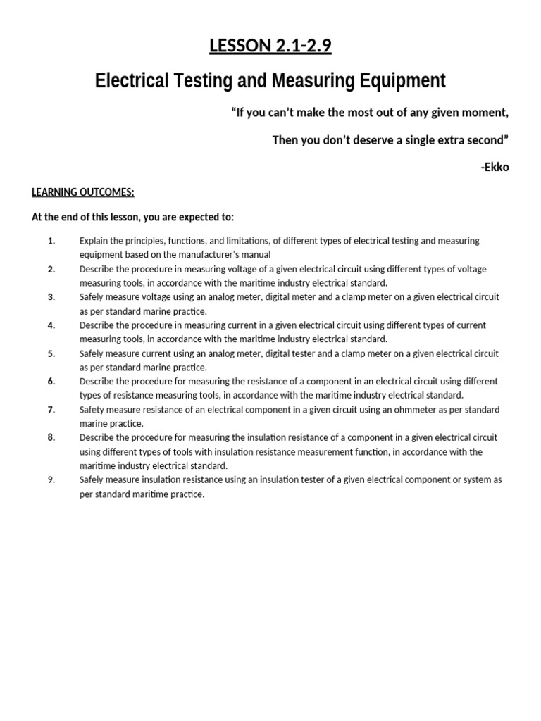 Electrical Testing Equipment Guide | PDF | Electrical Resistance And ...